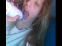 Barely of legal age cam model shows off oral skills as she takes insertion orally during live show